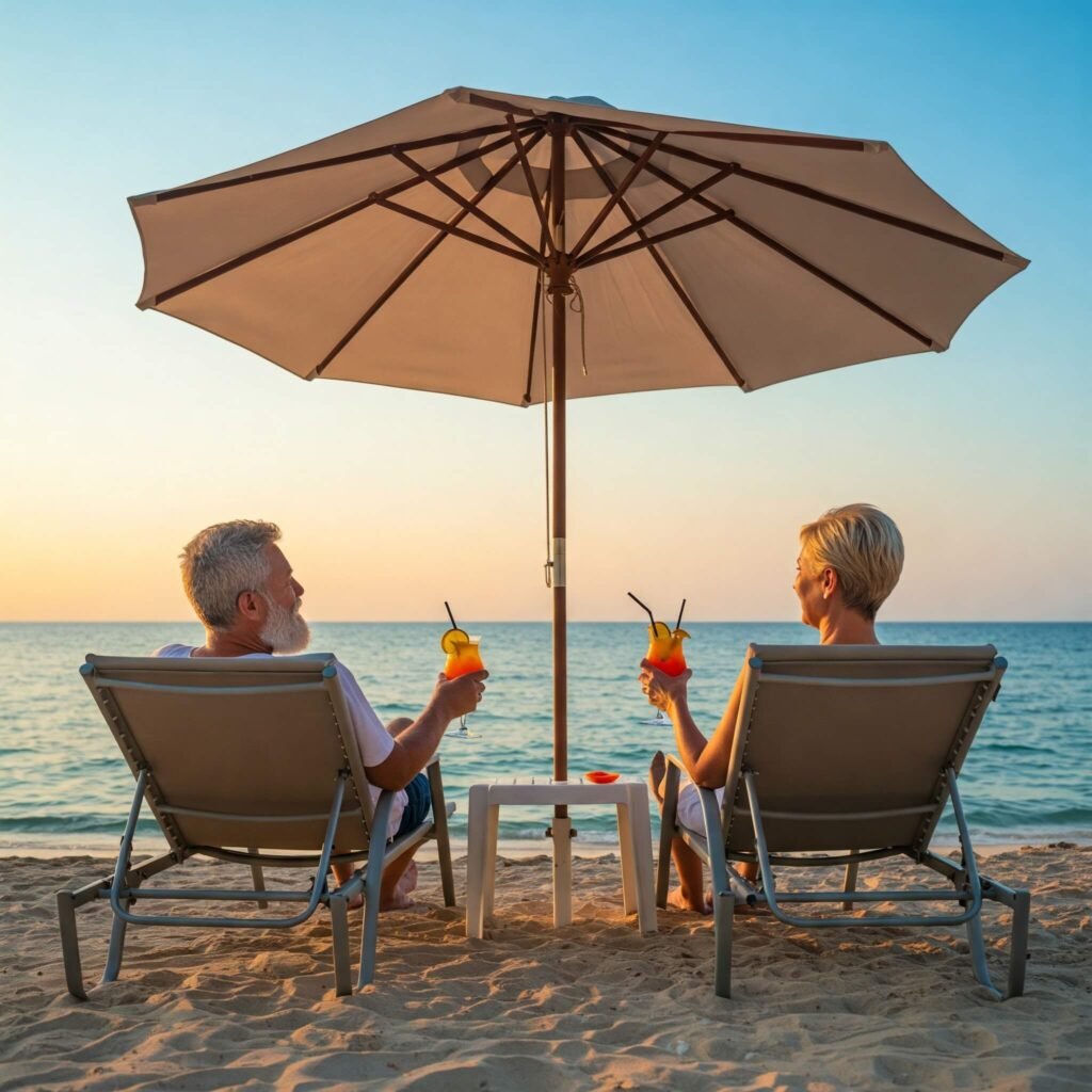 Retired Couple Relaxing on Beach
