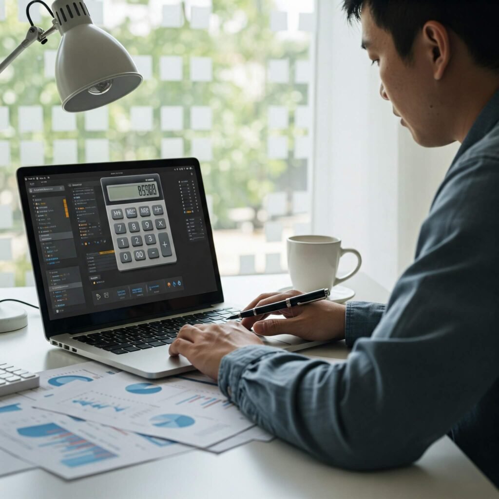 Financial Calculation and Planning on Laptop