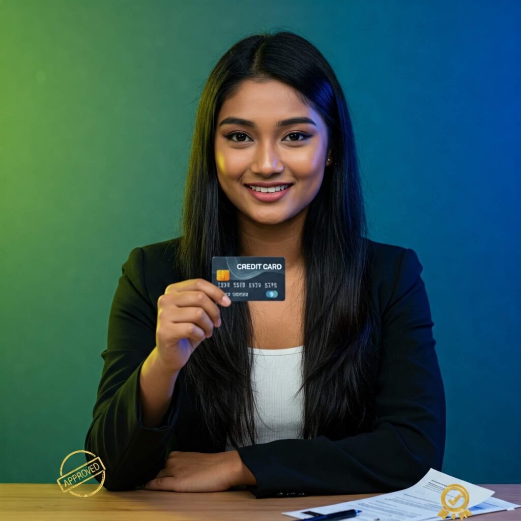 Financial Empowerment: Young Adult Confidently Holds Credit Card
