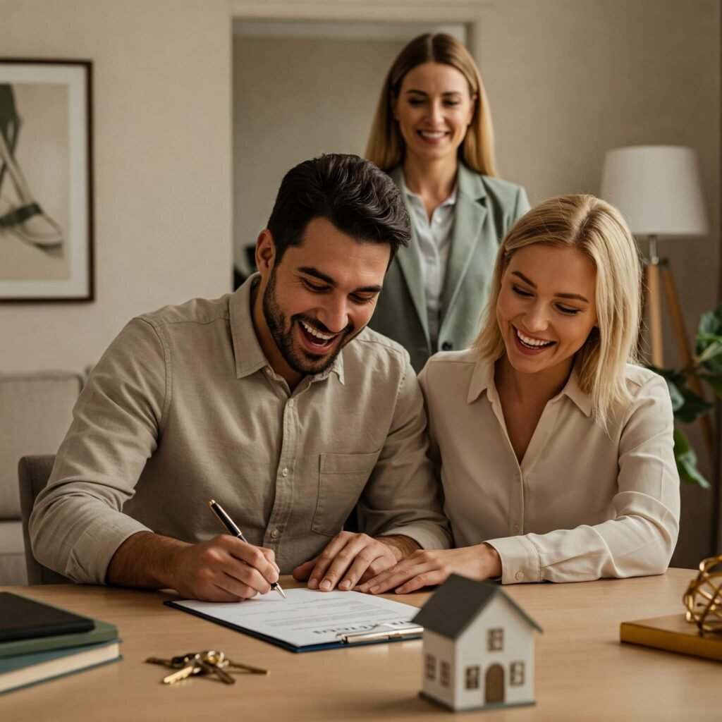 Happy Couple Signing Mortgage