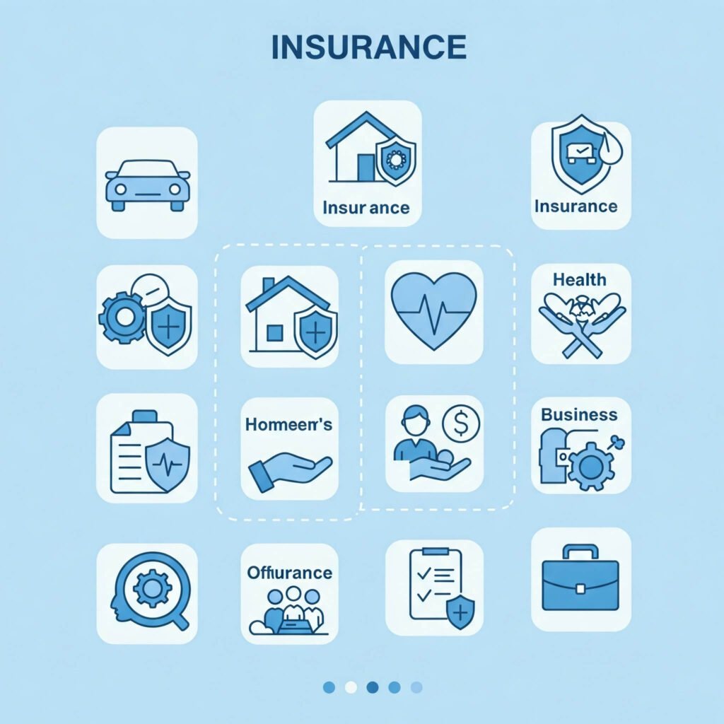 Insurance Icons: Car, House, Heart
