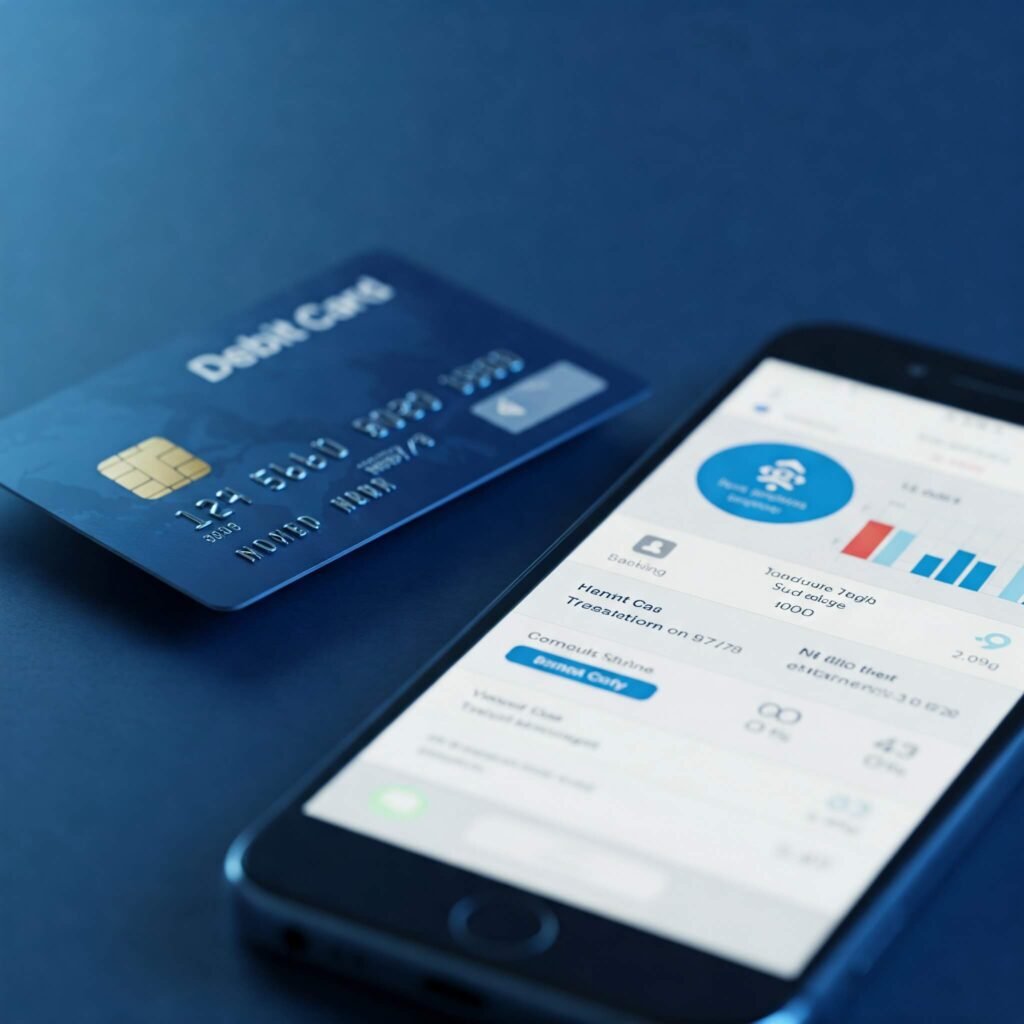 Sleek Debit Card and Banking App Close-up
