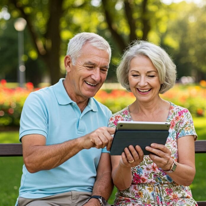 Carefree Retirement: Couple Planning Finances on Tablet