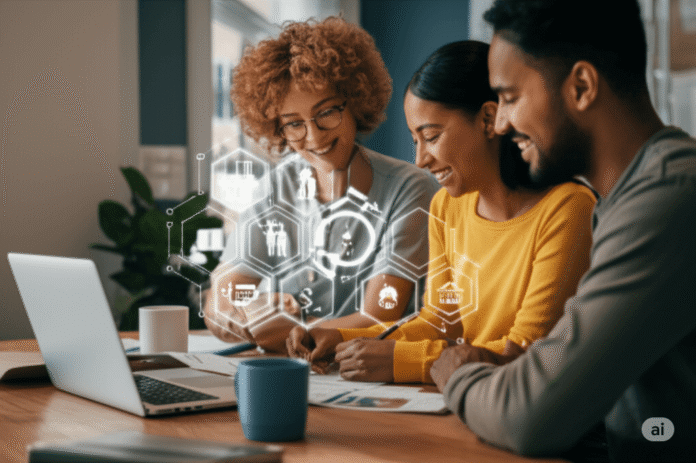 Couple Reviewing Mortgage Refinancing Documents at Home Couple Reviewing Mortgage Refinancing Documents at Home